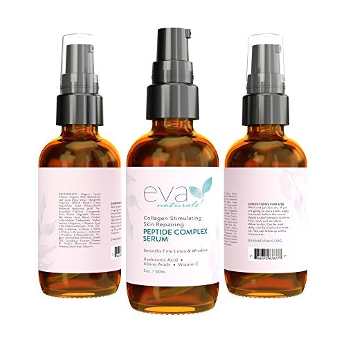 Peptide Complex Serum by Eva Naturals (2 oz) - Best Anti-Aging Face Serum Reduces Wrinkles and Boosts Collagen - Heals and Repairs Skin while Improving Tone and Texture - Hyaluronic Acid & Vitamin E Skin Care Eva Naturals 