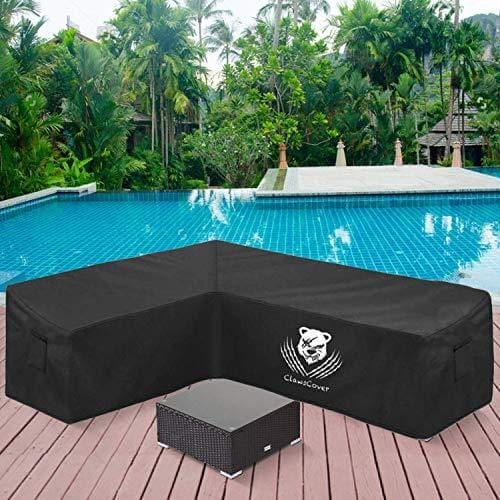 ClawsCover L-Shaped Sectional Sofa Covers Waterproof Outdoor Tear Proof Patio Couch Cover Garden Furniture Protector,6 Windproof Straps,2 Air Vents,Left Facing Furniture ClawsCover 