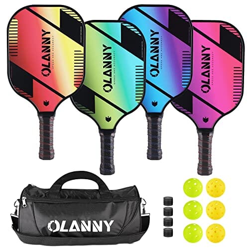 OLANNY Pickleball Paddles Set of 4 Graphite Pickleball Set with Honeycomb Core and Comfort Grip,Pickle-Ball Equipment Includes 4 Pickleball Racquets,6 Balls,4 Pickleball Grip Tape & 1 Portable Bag Sports OLANNY 