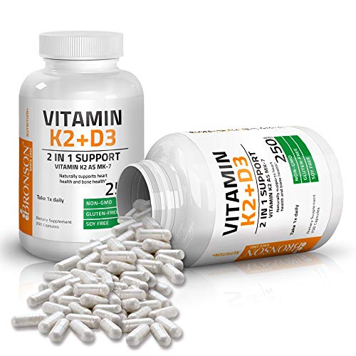 Bronson Vitamin K2 (MK7) with D3 Supplement - Vitamin D & K Complex Premium Non GMO & Gluten Free Formula, 250 Capsules Supplement Bronson 