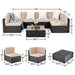 PAMAPIC 7 Pieces Patio Furniture，Outdoor Rattan Sectional Sofa Conversation Set with Tea Table and Washable Cushions, Beige Lawn & Patio PAMAPIC 