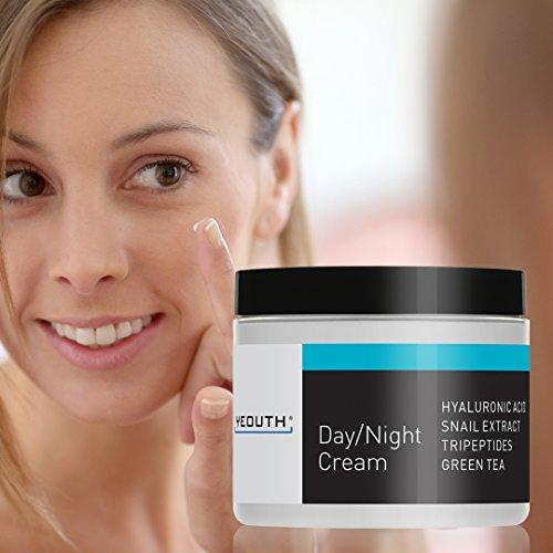 YEOUTH Day Night Moisturizer for Face with Snail Extract, Hyaluronic Acid, Green Tea, and Peptides, Anti Aging Day Cream or Night Cream Moisturizer for Dry Skin, 4 oz - GUARANTEED Skin Care Yeouth 