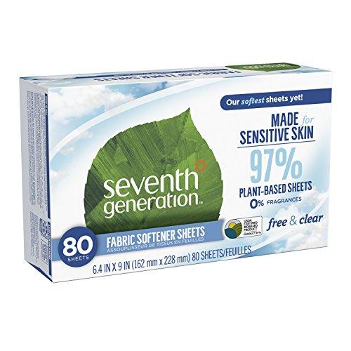 Seventh Generation Fabric Softener Sheets, Free & Clear, 80 count (Packaging May Vary) Fabric Softener Seventh Generation 