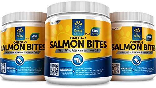 Salmon Fish Oil Omega 3 for Dogs - With Wild Alaskan Salmon Oil - Anti Itch Skin & Coat + Allergy Support - Hip & Joint + Arthritis Dog Supplement - Natural Omega-3 & 6 + EPA & DHA - 90 Chew Treats Animal Wellness Zesty Paws 