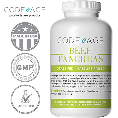 Codeage Grass Fed Pancreas, 180 Count — Digestive & Proteolytic Enzymes (Including Trypsin) & Pancreatic Support, 100% Pasture Raised in Argentina Supplement Code Age 