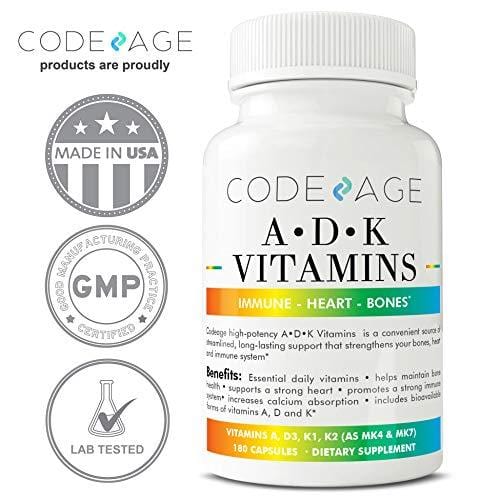 Vitamin ADK - 180 Count - High Potency Vitamin A 5000 IU D3 5000 IU K1 K2 (MK4 1500mcg and MK7 300mcg) Heart Bone and Immune No Soy Non-GMO Supplement Code Age 