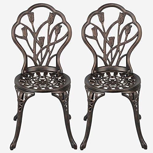 YAHEETECH 3 PCS Patio Set Tulip Design Setting Cast Bistro Table Chair Outdoor Patio Furniture, Aluminum, Antique Bronze Furniture YAHEETECH 