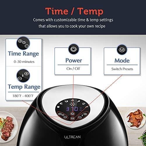 Ultrean 6 Quart Air Fryer, Large Family Size Electric Hot Air Fryers XL Oven Oilless Cooker with 7 Presets, LCD Digital Touch Screen and Nonstick Detachable Basket,UL Certified,1700W (Black) Kitchen Ultrean 