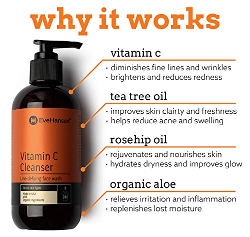 Eve Hansen Vitamin C Face Wash | HUGE 8 oz Anti-Aging Skin Cleanser for Dark Circles, Age Spots and Fine Lines | Blackhead Remover, Hyperpigmentation Treatment, Pore Minimizer Gel Face Cleanser Skin Care Eve Hansen 