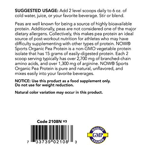 NOW Sports Organic Pea Protein Powder, 1.5 Pound Supplement Now Sports 