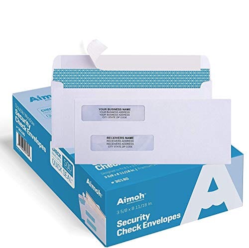 500#8 Double Window Self Seal Security Envelopes - for Business Checks, QuickBooks & Quicken Checks, Size 3 5/8 x 8 11/16 Inches - Checks Fit Perfectly - Not for Invoices, 500 Count (30180) Office Product Aimoh 