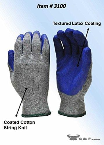 G & F 1511M-DZ Rubber Latex Coated Work Gloves for Construction, Blue, Crinkle Pattern, Men's Medium (Sold by dozen, 12 Pairs) Tools G & F Products 