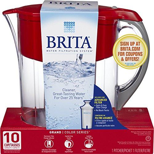 Brita Large 10 Cup Grand Water Pitcher with Filter - BPA Free - Red Accessory Brita 