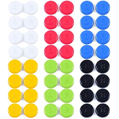 Elcoho 24 Pack Contact Lens Cases Contact Lens Holder Box Left/Right Eyes Contact Lens Container, 6 Colors Drugstore Elcoho 