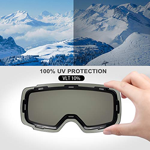OutdoorMaster Ski Goggles PRO Replacement Lens - 20+ Different Colors ( VLT 12% Sapphire Lens with Free Carrying Pouch ) Ski OutdoorMaster 