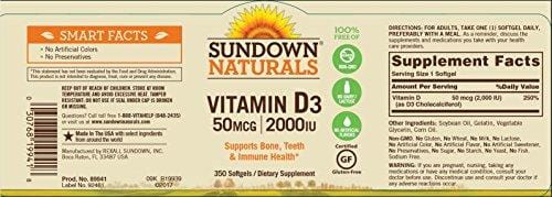 Sundown Naturals Vitamin D3 2000 IU, 350 Softgels Supplement Sundown Naturals 