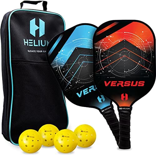 Helium Versus Pickleball Paddle Set of 2 - USAPA Certified - Graphite Fiberglass Surface, Lightweight Honeycomb Core - 2 Rackets, 4 Balls, 1 Sports Bag Sports Helium 
