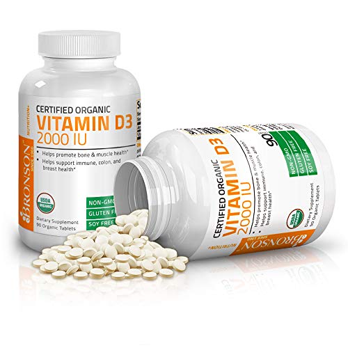 Bronson Vitamin D3 2000 IU Certified Organic Vitamin D, Non-GMO, USDA Certified, 90 Tablets Supplement Bronson 