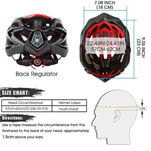 Basecamp Specialized Bike Helmet with Safety Light,Adjustable Cycling Helmet Bicycle Helmet with Removable Visor+Portable Backpack for Road&Mountain Men&Women,Youth Protection(BlackWhiteRed-BigLight) Sports Basecamp 