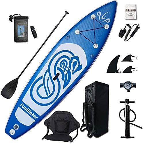 FunWater Inflatable 10'x31''x6'' Stand UP Paddle Board Ultra-Light (17.6lbs) Everything Included ISUP, Adj Paddle, Kayak Seat, Pump, SUP Backpack, Leash, Waterproof Bag, Non-slip Deckpad Youth & Adult Outdoors FunWater 