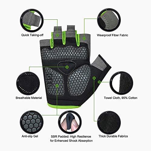 HuwaiH Cycling Gloves Men's/Women's Mountain Bike Gloves Half Finger Biking Gloves Anti Slip Shock Absorbing Gel Pad Breathable Cycle Gloves (Black Green, Small) Outdoors HuwaiH 