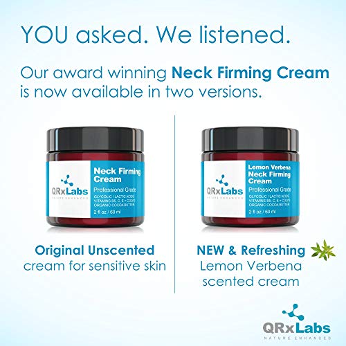 Lemon Verbena Neck Firming Cream – Tightening & Lifting Moisturizer for Loose, Wrinkled or Sagging Skin on Neck, Decollete & Chest – Best to Prevent Turkey/Crepe Neck – 2 fl oz Skin Care QRxLabs 