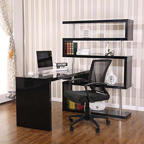 Furmax Office Mid Back Swivel Lumbar Support Desk, Computer Ergonomic Mesh Chair with Armrest (Black) Furniture Furmax 