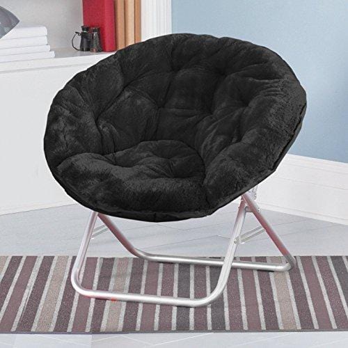 Urban Shop Faux Fur Saucer Chair with Metal Frame, One Size, Black Toy Urban Shop 