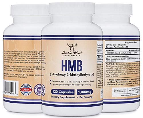 HMB Supplement, Third Party Tested, Made in USA, 120 Capsules, 1000mg per serving, 500mg per capsule. Supplement Double Wood Supplements 