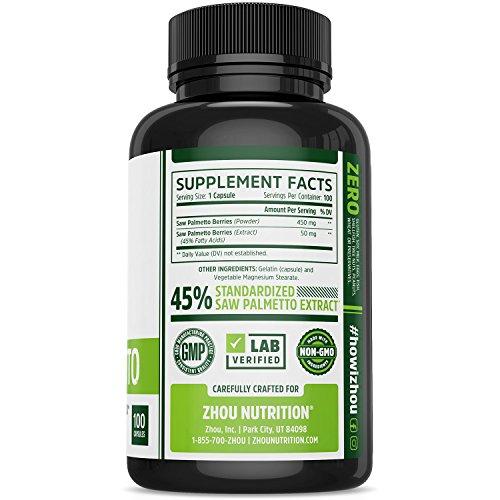 Saw Palmetto Supplement For Prostate Health - Extract & Berry Powder Complex - Healthy Urination Frequency & Flow Formula - May Help Block DHT - 500mg Capsules Supplement Zhou Nutrition 