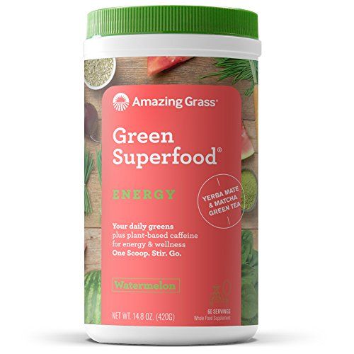 Amazing Grass Energy Green Superfood Organic Powder with Wheat Grass and Greens, Natural Caffeine with Yerba Mate and Matcha Green Tea, Flavor: Watermelon, 60 Servings Supplement Amazing Grass 