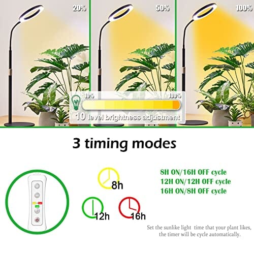 yadoker Plant Grow Light for Indoor Plant,Desk LED Grow Light,Height Adjustable,Automatic Timer with 8/12/16 Hours,10-Level Brightness,Ideal for Small Plant Grow Home Improvement yadoker 