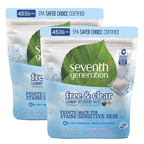 Seventh Generation Laundry Detergent Packs, Free & Clear, 90 loads (2 pouches, 45ct ea) Laundry Detergent Seventh Generation 