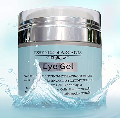 Eye Gel, for Dark Circles, Puffiness, Wrinkles, Skin Firming and Bags - Effective Anti-Aging Eye Gel for Under and Around Eyes including Crows Feet with Hyaluronic Acid and Aloe Vera- 1.7 fl. oz. Skin Care Essence of Arcadia 