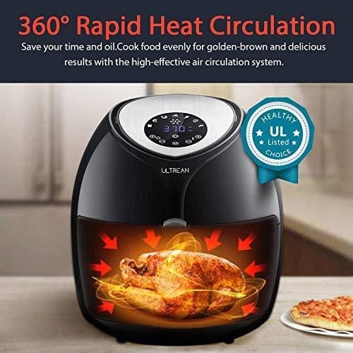 Ultrean 6 Quart Air Fryer, Large Family Size Electric Hot Air Fryers XL Oven Oilless Cooker with 7 Presets, LCD Digital Touch Screen and Nonstick Detachable Basket,UL Certified,1700W (Black) Kitchen Ultrean 