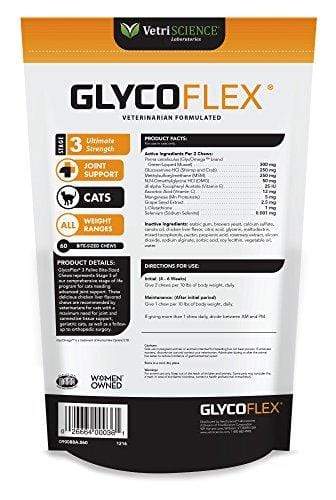 VetriScience Laboratories - GlycoFlex 3, Hip and Joint Supplement for Cats, 60 Bite Sized Chews Animal Wellness VetriScience Laboratories 