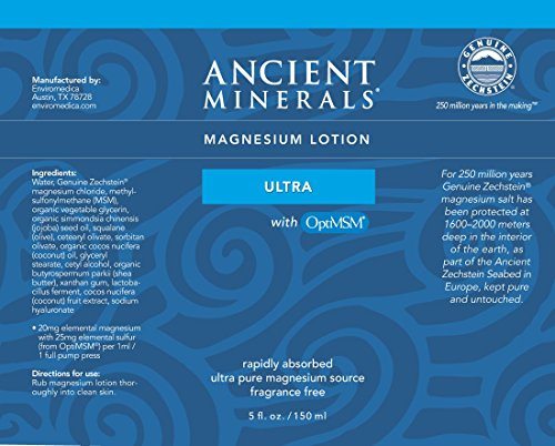 Ancient Minerals Magnesium Lotion Ultra with OptiMSM - Pure Genuine Zechstein Magnesium Lotion Supplement with MSM for Topical Application (5oz) Supplement Ancient Minerals 