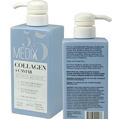 Medix 5.5 Collagen Cream with Caviar. Anti-aging Moisturizer. Firms And Tightens For Younger Looking Skin. Anti-Aging Cream Infused With Peptides, Aloe Vera, and Green Tea. (15oz) Skin Care Medix 5.5 