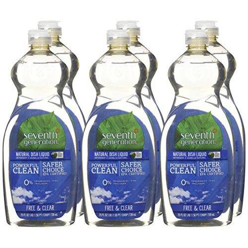 Seventh Generation Dish Liquid Soap, Free & Clear, 25 oz, Pack of 6 (Packaging May Vary) Dish Soap Seventh Generation 