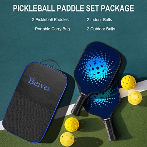 Beives Pickleball Paddles Graphite Pickleball Set Honeycomb Pickleball Rackets Equipment with 2 Pickleball Racquets, 4 Balls and a Portable Carry Bag Sports Beives 