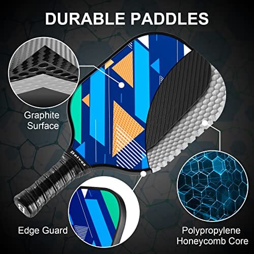 Beives Graphite Pickleball Paddles Set of 2 Pickleball Racket Lightweight Pickle Balls Equipment with 4 Balls and Portable Carry Bag (Blue) Sports Beives 