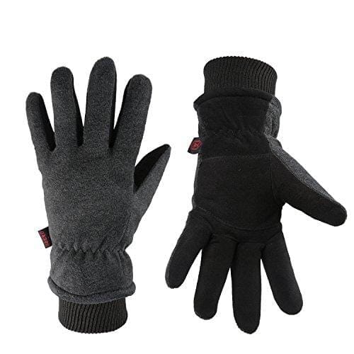 OZERO Work Gloves -30°F Coldproof Winter Ski Snow Glove - Deerskin Leather Palm & Polar Fleece Back with Insulated Cotton - Windproof Water-resistant Warm hands in Cold Weather for Women Men - Gray(M) Apparel OZERO 