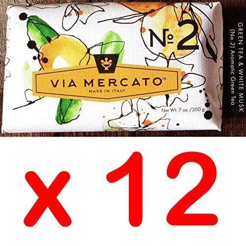 Via Mercato Italian Soap Bar (200g), No. 2 - Green Tea & White Musk CASE OF 12 Natural Soap Pre de Provence 