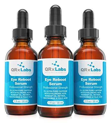 Eye Reboot Serum with 6% Caffeine, Hyaluronic Acid, Rosehip Oil, Retinol, Niacinamide & Folic Acid - Reduces Puffiness, Dark Circles, Crow Feet, Wrinkles and Fine Lines Around the Eyes - 1 oz / 30 ml Skin Care QRxLabs 