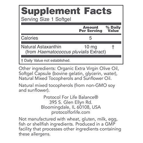 Protocol For Life Balance - Astaxanthin 10 mg - Immune & Respiratory Support, Helps Joint Function, Recovery, Natural Antioxidant, Helps Reduce Eye Fatigue - 60 Softgels Supplement Protocol For Life Balance 