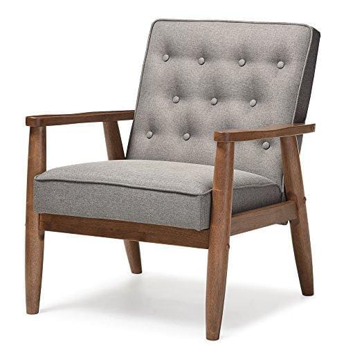 Baxton Studio Sorrento Mid-Century Retro Modern Fabric Upholstered Wooden Lounge Chair, Grey Furniture Baxton Studio 
