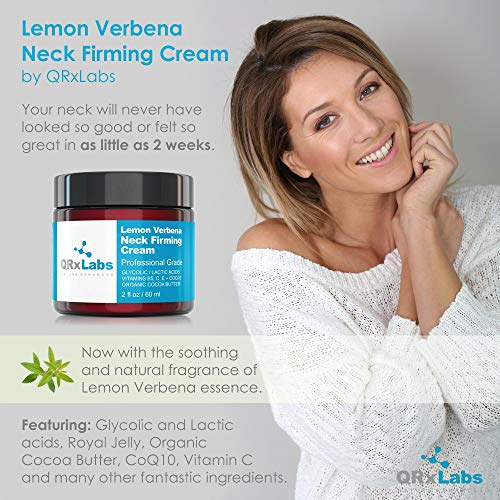 Lemon Verbena Neck Firming Cream – Tightening & Lifting Moisturizer for Loose, Wrinkled or Sagging Skin on Neck, Decollete & Chest – Best to Prevent Turkey/Crepe Neck – 2 fl oz Skin Care QRxLabs 