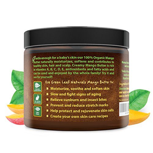 Mango Butter - Raw Unrefined Organic - 100% Pure for Hair and Skin - Smooth and Creamy for DIY Recipes (16 oz) Skin Care Green Leaf Naturals 