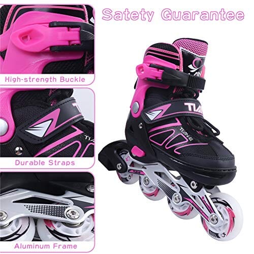 Adjustable Inline Skates for Girls and Boys with Light up Wheels Beginner Skates Safe and Durable Inline Roller Skates for Kids and Adults, Men and Women Pink Size 4 Outdoors Zuwaos 
