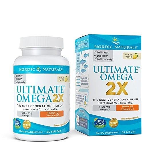 Ultimate Omega 2X Vitamin D3 - Nordic Naturals Supplement with 2150 mg Omega-3s and 1000 IU of Vitamin D, Support for Heart, Brain, Immune and Bone Health, 60 Soft Gels Supplement Nordic Naturals 